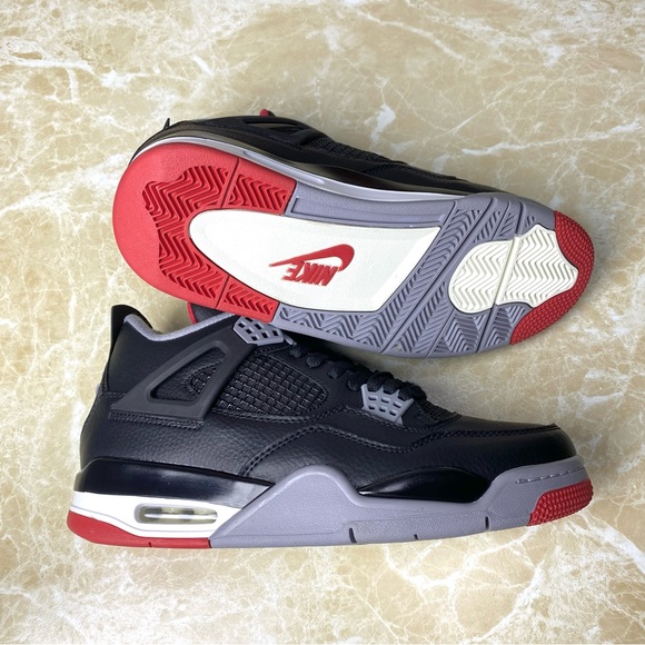 Jordan 4 Retro Bred Reimagined -Men's Black/ Gray Sneakers Shoes - Picture 4 of 10